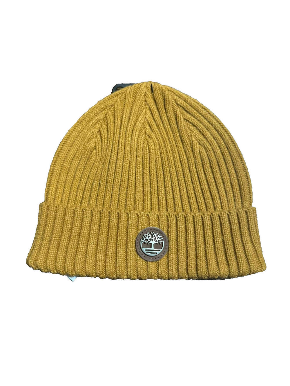 NWT Timberland Men's Ribbed Watch Cap with Leather Logo Plate, Wheat, One Size